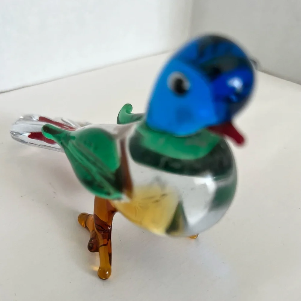 Colorful Glass Bird Figurine Blue/Red/Green/Brown FLAW: Tail tip roughness